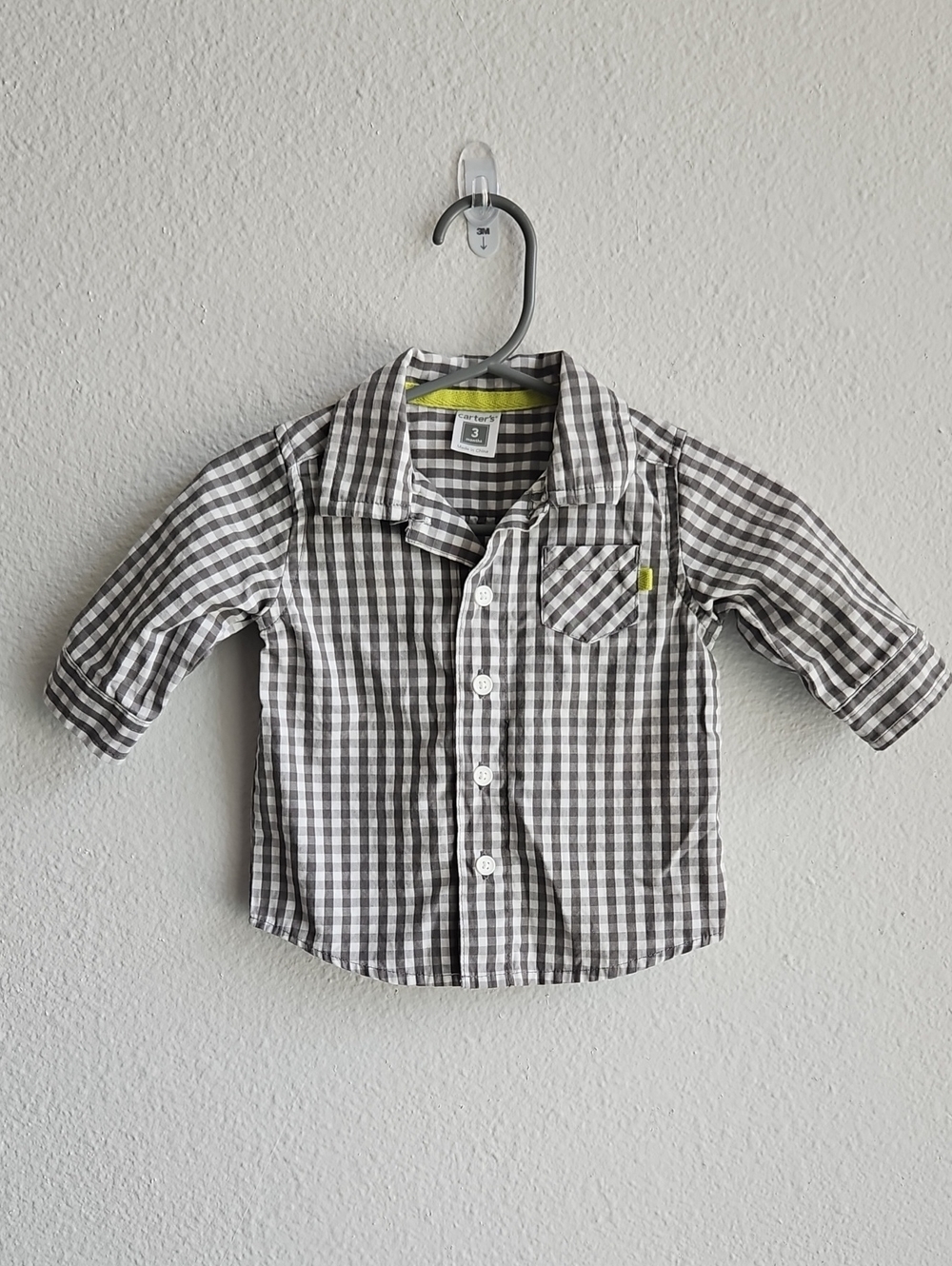 Carter's Gray & White Gingham Button-Down Shirt Baby Boys 3 Months